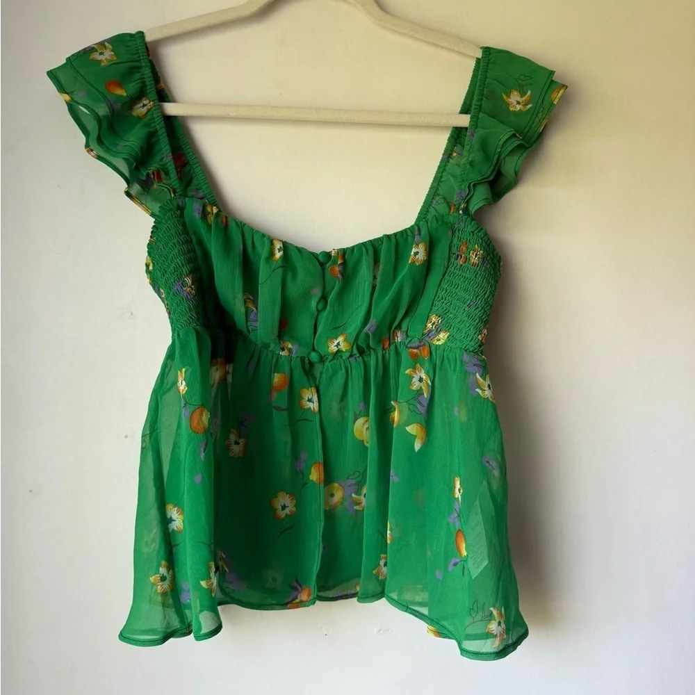 Urban Outfitters Deandra Babydoll Green Floral Blouse S